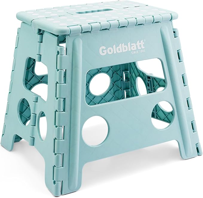 Goldblatt 12.5" Folding Step Stool for Adults and Kids, Lightweight Heavy-Duty Plastic Portable Foldable Stool with Non-Slip Top and Anti-Skid Feet, 300 lbs Capacity, Kitchen & Bathroom, Blue-Green