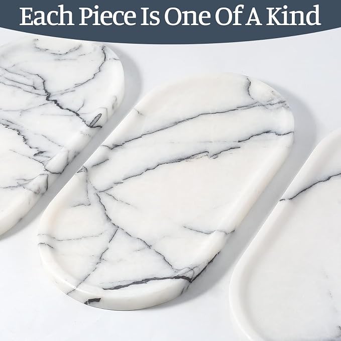 Koville Natural Marble Tray, 12"x6" Decorative Tray for Countertop, Catchall for Perfume, Candles, Jewelry Dish Milas Lilac