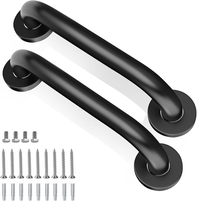 Shower Grab Bars, 2 Pack 12 Inch Heavy Duty Non-Slip Bathroom Grab Bars, 1.25" Diameter Bathroom Safety Handle for Elderly, Handicap Assist Grab Bar for Bathtub/Shower/Toilet