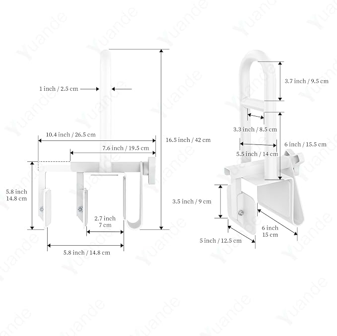 Adjustable Bathtub Safety Rail, YuanDe 17 x 6 Inch Stainless Steel Tub Handle Grab Bar, Heavy-Duty Clamp-On Bath Handle for Elderly Seniors, Disabled & Injury Recovery (300 lbs), White