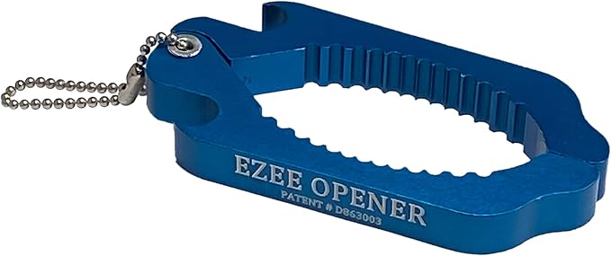 (Blue) Aluminum Keychain Multi use opener - perfect for arthritis and weak hands - opens to 2 1/2" dia.