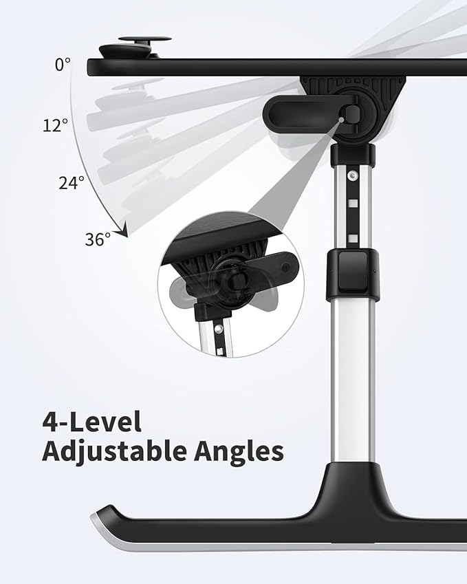 SAIJI Height & Angle Adjustable Laptop Stand for Bed, Lap Desk Bed Tray Table, Light Weight Foldable Portable Laptop Table for Couch Sofa Chair Floor Desk for Adults, Kids (52*30cm Black)