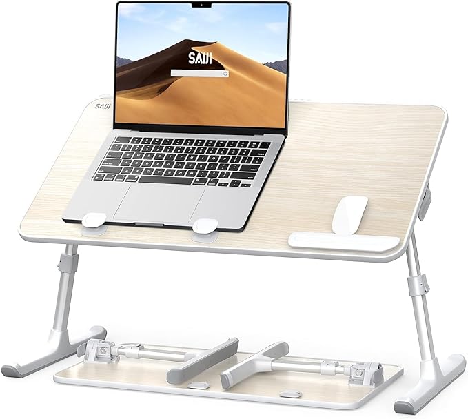 Laptop Desk for Bed, SAIJI Lap Desks Bed Trays for Eating Writing, Adjustable Computer Laptop Stand, Foldable Lap Table in Sofa and Couch（20.5x11.8 Teak