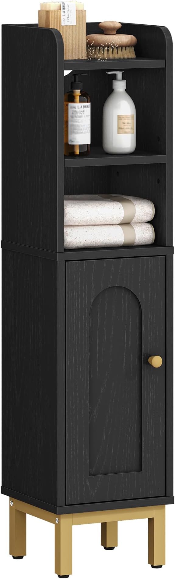 Hzuaneri Bathroom Storage Cabinet, Small Corner Floor Cabinet with Door and Shelves, Narrow Toilet Paper Holder, Bathroom Organizer with Adjustable Shelf, for Small Spaces, Black BC08206X