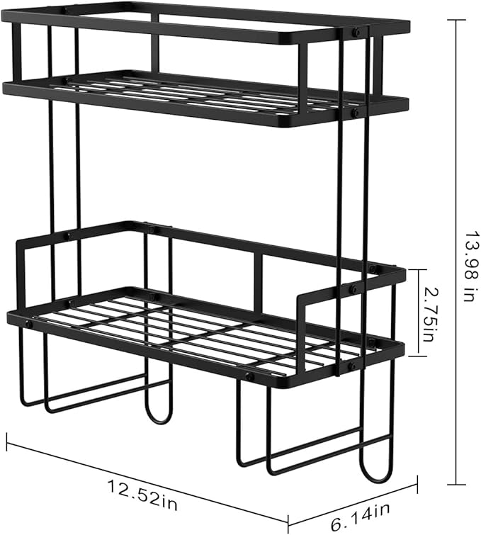 FLOLXNB Over The Toilet Storage Shelf, 2-Tier Bathroom Storage Organizer Upgrade Punch-Free Toliet Storage Shelf, Home Storage Rack with Hooks Shelf,Black