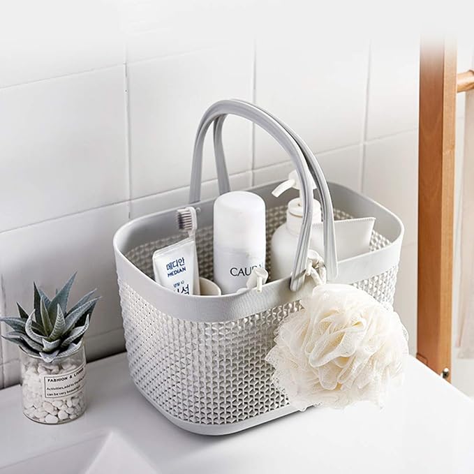 UUJOLY Plastic Organizer Storage Baskets with Handles, Shower Caddy Bins Organizer for Bathroom and kitchen (3 Pack, Grey)
