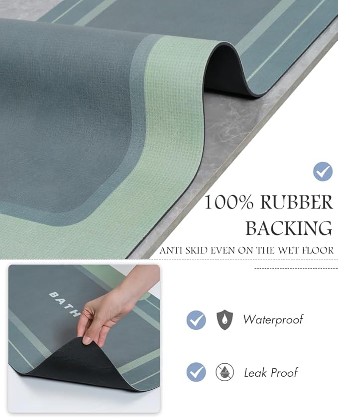 MontVoo-Bath Mat-Bath Mat Rug Non Slip Super Absorbent Stain Resistant Quick Dry Thin Bathroom Rug-Bath Mats for Bathroom Floor Bathtub Vanity-Bathmat Bath Rug Easy Care 17"x35" Green