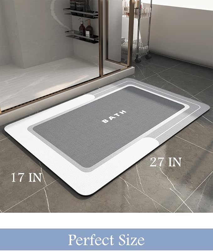 MontVoo-Bath Mat-Bathroom Mat Rug Non Slip Super Absorbent Stain Resistant Quick Dry Thin Bath Rug-Bath Mats for Bathroom Floor Bathtub Vanity-Bathmat Bath Rug Easy Care-17"x27" Grey