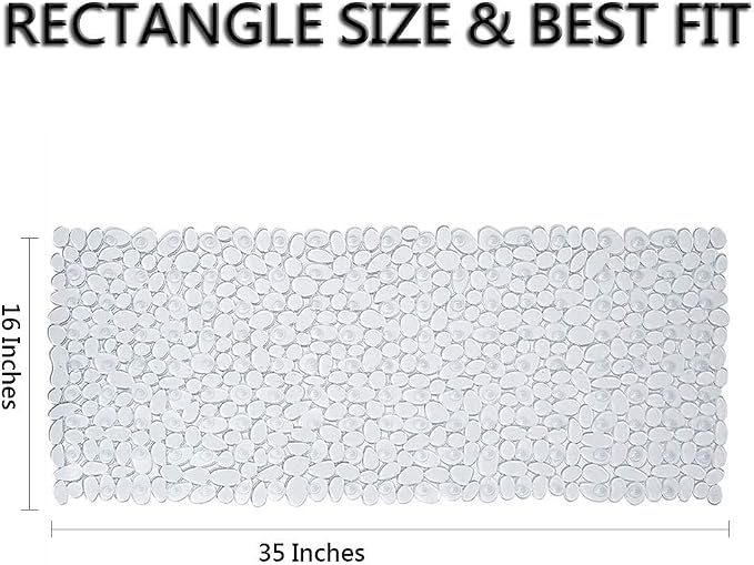 SONGZIMING Bathtub Mat Non Slip 2 Pack, 35 x 16 Inches Pebble Shower Mat with Suction Cups and Drain Holes, Bath Mat for Shower,Bathroom tub (Clear)