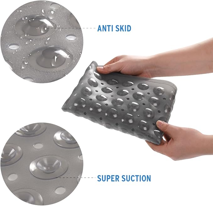 AmazerBath Bath Tub Mat, Medium Size 27.6 x 15 Inches Non-Slip Shower Mats with Suction Cups and Drain Holes, Bathtub Mats Bathroom Mats Machine Washable (Clear Gray)