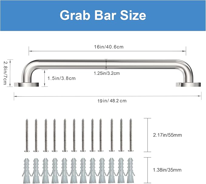 Grab Bars for Shower, 2 Pack 16 Inch Handicap Grab Bars, 304 Stainless Steel ADA Grab Bars for Bathtubs, Safety Shower Handles for Seniors, Disabled, Injury (Brushed Nickel)