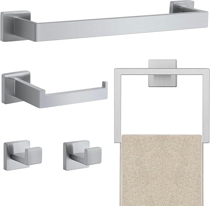 JOPOFI 5 Piece Bathroom Towel Bar Set - Thicken Stainless Steel Bath Towel Holder, 15.7 Inch Towel Racks for Bathroom Wall Mounted, Bathroom Hardware Accessories Set - Brushed Nickel