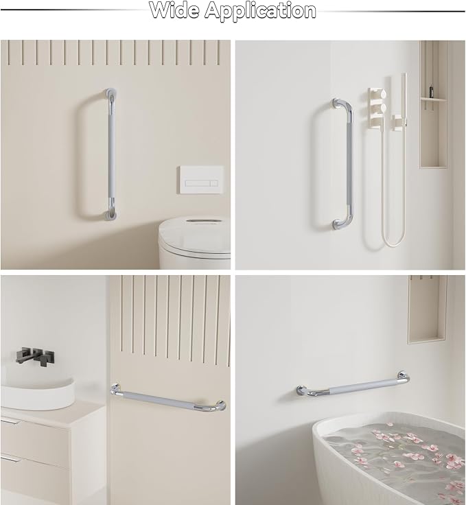 Shower Grab Bar, 16 Inch Bathroom Grab Bar Handle with Anti-Slip Knurled Grip, Stainless Steel Bath Balance Bar, Bath Safety Bar Support for Seniors Pregnant, Polished Chrome-1PCS