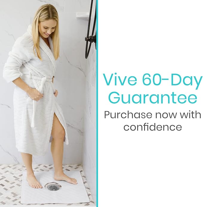 Vive Shower Mat - 22" by 22" Square Non Slip Large Bath Mat for Bathtub - Patented Design - Suction Cup Traction Skid Pad for Stalls Floors Tub - Textured Rubber with Drain Hole