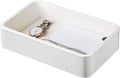 PU Leather Valet Tray Organizer, Small Nightstand Organizer Bedside Desktop Storage for Womens and Men, Perfume Trinket Catchall Vanity Tray for Key Watch Wallet (White, Rectangular)