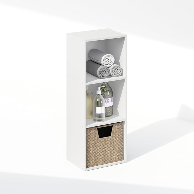 Furinno Reed Closet Organizers and Storage, 3-Tier Closet Organizer, Open Shelf Closet Storage, for Wardrobe, Bedroom, Living Room, White