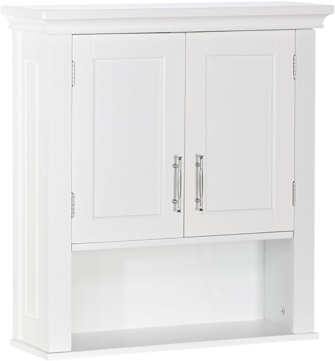 RiverRidge Somerset Two-Door Bathroom and Laundry Wall Mount Storage Medicine Cabinet with Open and Adjustable Shelf - White | Two-Door