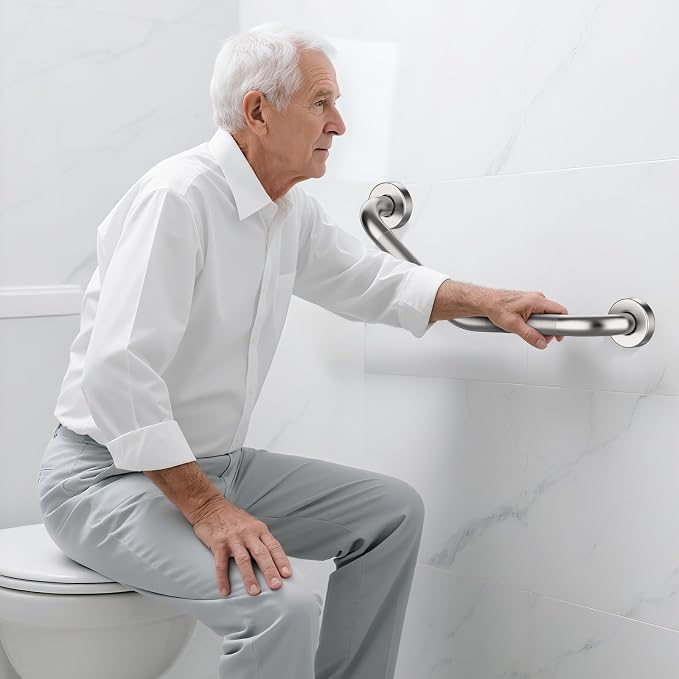 16 Inch Angled Shower Grab Bar, Munzong 2 Pack Anti Slip Satin Brushed Nickel Bathroom Grab Bar, Knurled Bathroom Balance Bar,Safety Hand Rail Support Handicap Elderly Injury Senior Assist Bath Handle