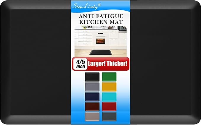 4/5 Inch Thick Kitchen Mat - Cushioned Anti Fatigue Mats for Kitchen Floor - Easy to Clean, Waterproof, Non-Slip Kitchen Rug for Sink, Office, Kitchen (17''x28'' Black)