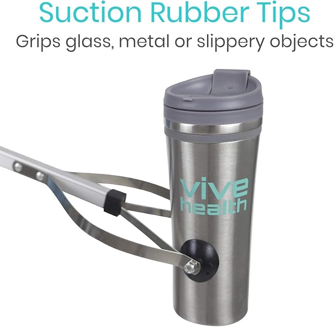 Vive Foldable Suction Reacher Grabber Tool for Elderly (1) - 32 Inches Long Reach Grabber Claw - Pick Up Grab Tool - Reachers for Disabled & Seniors Heavy Duty - Trash, Garbage, Cups Picker Assist