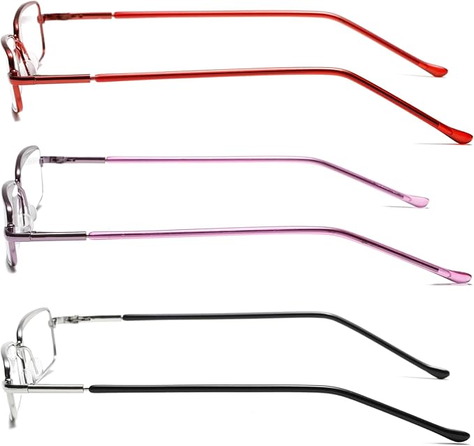 Viseng Slim Mini Metal Reading Glasses Compact Lightweight Portable Readers with Glasses Case for Reading Case +1.0 Purple/Red/Silver