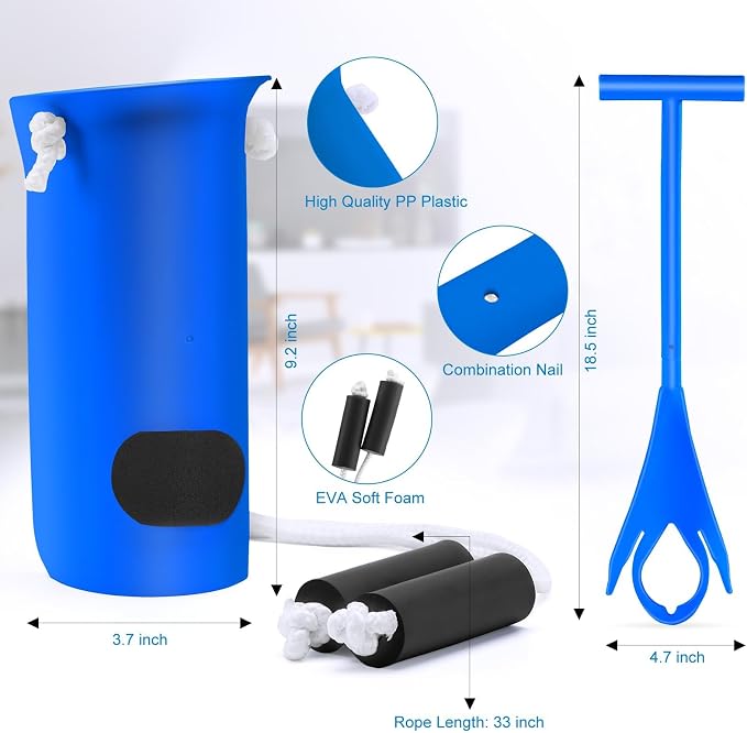 Jellas 4.0 Inch Wide Sock Aid Kit - Long Rope Assist Device for Seniors, Limited Mobility, Post-Surgery | No Bend Sock Helper & Remover | Easy On/Off Socks Tool (Blue)