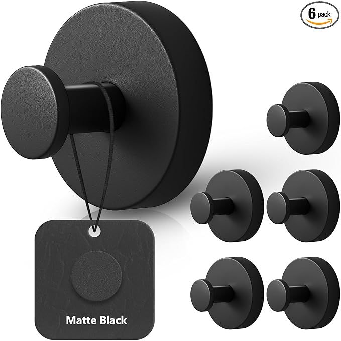 Shower Hooks for Inside Shower,Suction Cup Hooks for Glass Window,Removable Towel Hooks for Bathrooms,6 Packs(Black)
