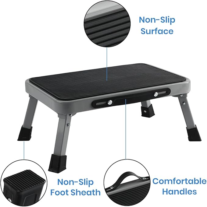 TreeLen 1-Step 330lbs Capacity Folding Metal Step Stool, Portable Step Ladder, Non-Slip, Sturdy