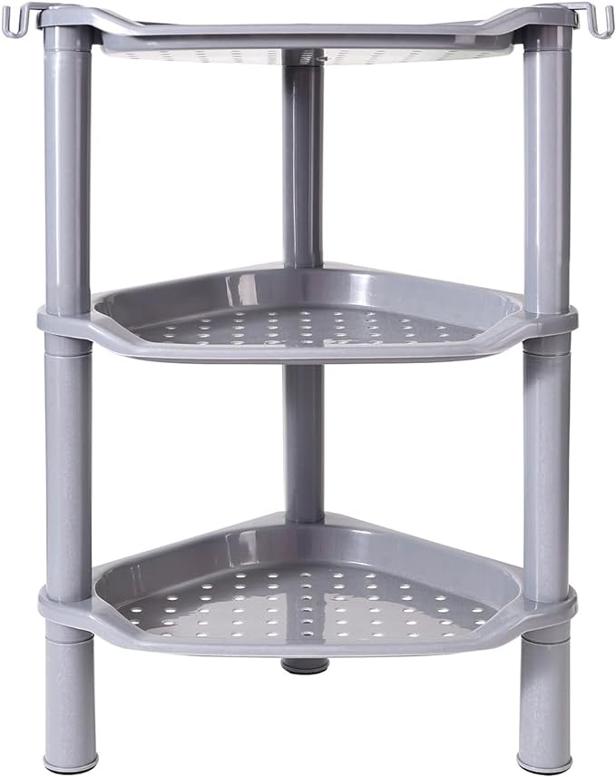 3 Tier Shower Caddy Corner,Plastic Shower Shelf Organizer for Inside Bathroom, Bathtub, Shower Pan, 13.5 x 10 x 26 Inches,Grey(Round Slot Grey 3 Tier)