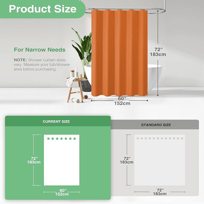 Dynamene Stall Shower Curtain - 60 inch Waffle Weave Heavy Duty Thick Fabric Shower Curtains for Bathroom, Weighted Hotel Spa Luxury Cloth Bath Curtain Set with 10 Plastic Hooks, 60x72, Burnt Orange