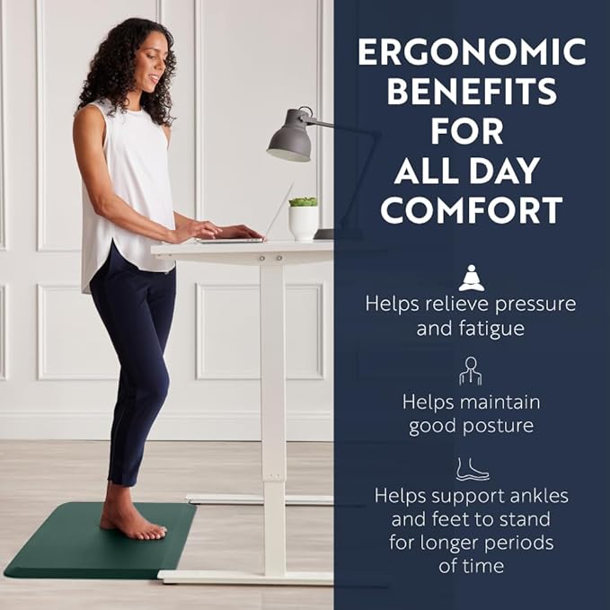 KANGAROO Anti Fatigue Mats for Kitchen Floor, 48x20, Reduce Foot, Knee Pressure, 3/4 Inch Thick Cushioned Ergonomic Mat, Waterproof Comfort Rug for Under Sinks, Standing Desk, Stores, Hunter Green