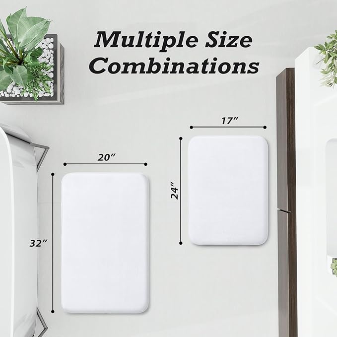 HUXMEYSON Bathroom Rugs Sets 2 Piece, Non-Slip & Quick Dry Bath Mat Set, Ultra Soft Velvet Bath Rugs for Bathroom, Toilet and Shower Floor, White