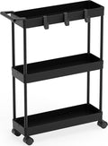 Simple Houseware 3-Tier Slim/Narrow Storage Cart with Handle, 5.5'' Wide x 27.5'' Height Rolling Organizer for Kitchen, Bathroom, Laundry Room - Black