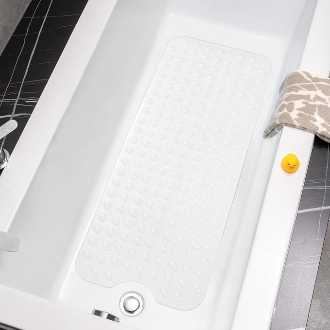 Wirhao Bathtub Mat Non Slip Shower Mat 39×16 Inches Bath Mat for Tub Machine Washable Tub Mat Large for Bathroom with Suction Cups and Drain Holes Clear