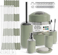 Clara Clark Bathroom Set - Sage Green Bathroom Accessories Set, 20PC Bathroom Accessory Set, Shower Curtain Set with Liner, Toothbrush Holder, Soap Dispenser, Soap Dish, and Toilet Brush Holder