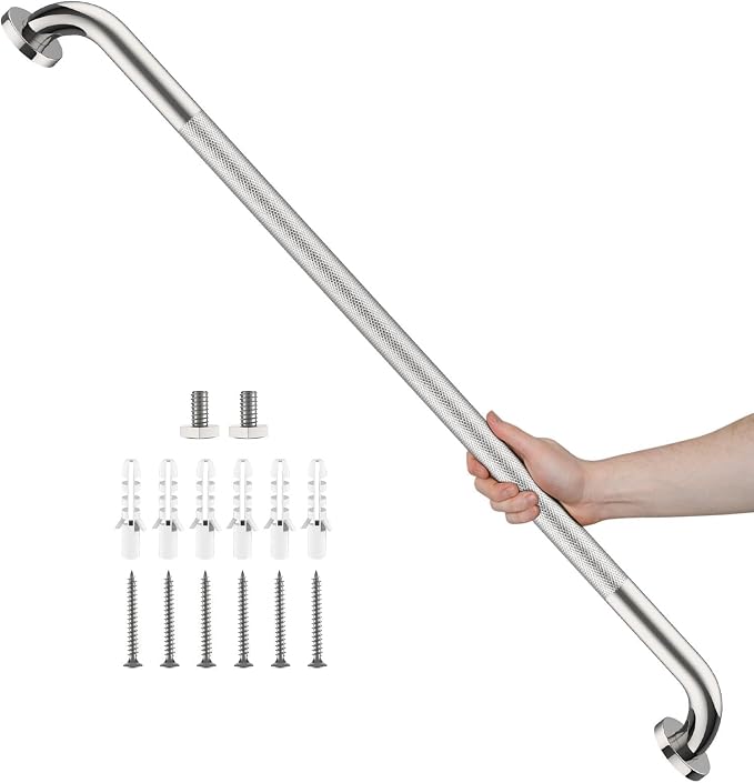 Chrome Bathroom Grab Bars 40 Inch, iHansee Anti Slip Grab Bar w/Knurled Grip, Stainless Steel Safety Handle for Bathtub, Wall Mounted Balance Support Handrail, Handicap Shower Bars for Senior Elderly