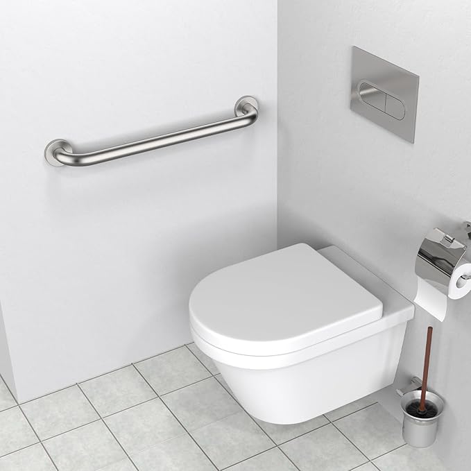 24 Inch Bathroom Grab Bar, ZUEXT Brushed Nickel Safety Handrail for Shower Toilet Bathtub, Wall-Mounted Stainless Steel Handicap Grab Rail for Seniors Disabled Bath Safety Support (1.25" Diameter)