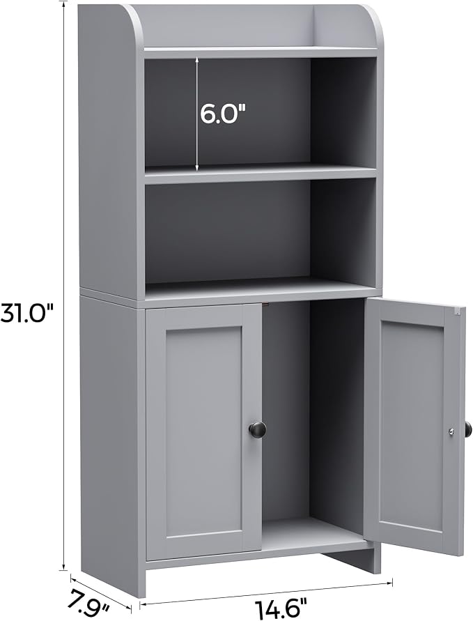 Homhedy Small Bathroom Storage Cabinet, Freestanding Toilet Paper Storage with 2 Doors and Shelves, Bathroom Organizers and Storage for Small Spaces, Laundry Room, 7.9" D x 14.6" W x 31" H, Gray