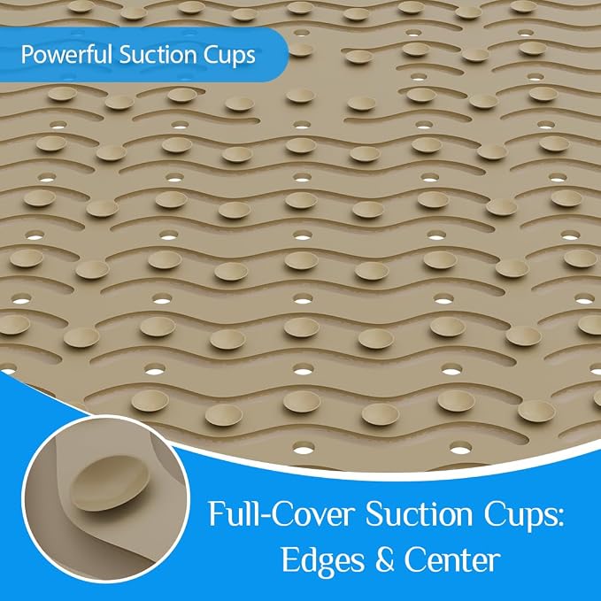 Non Slip Bathtub Mat & Shower Mat, 31x15'' Anti Slip Bath Mat for Tub, Soft TPE Anti-Skid Bathroom Mat with 194 Suction Cups & Drain Holes, Wave-Textured Grip, Machine Washable,Brown