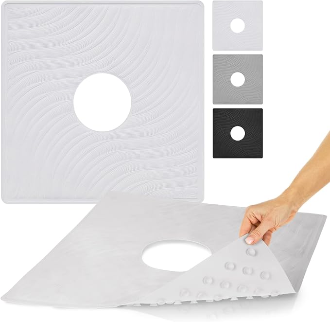 Vive Shower Mat - 22" by 22" Square Non Slip Large Bath Mat for Bathtub - Patented Design - Suction Cup Traction Skid Pad for Stalls Floors Tub - Textured Rubber with Drain Hole