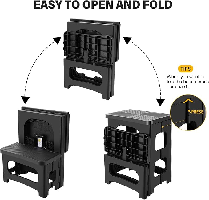 Folding 2-Step Stool for Adults, Non-Slip Collapsible Footstool for Office, Portable Bedside Step Stool, Hold up to 300 lbs, Lightweight & Foldable Step Ladder for Pool Office Home RV