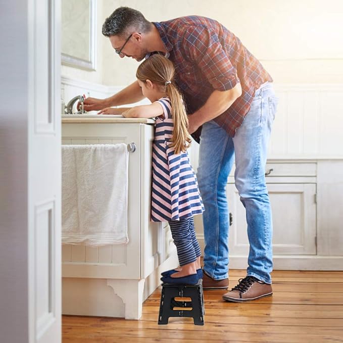 ACSTEP Folding Step Stool 9 Inch, Sturdy Collapsible Kitchen Step Stool Foldable for Kids, Toddlers & Adults, Non Slip Lightweight Foot Stools with Handle, Holds 300 lbs Ideal for Bathroom Bedroom