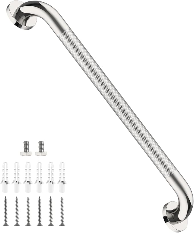Polished Chrome Grab Bar 24 Inch, iHansee Anti-Slip Bathroom Grab Bar w/Knurled Grip, Stainless Steel Safety Handrail for Toilet Bathtub, Wall Mounted Shower Handle Handicap Bars for Senior Elderly