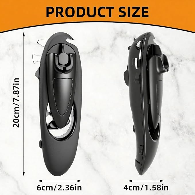 8 in 1 Multifunctional Can Opener, Black Smooth Edge Bottle Opener with Magnetic,360°Rotating Handle Can Opener Manual