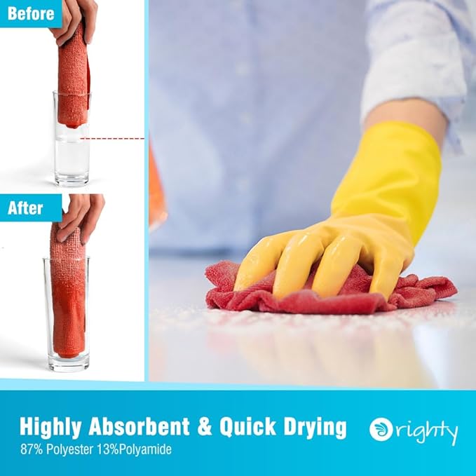 Orighty Microfiber Cleaning Cloth Bulk, Shop Towels Shop Rags 50 Pack, Reusable Microfiber Cleaning Rags for Cars, Multi-Purpose Lint Free Towels for Home & Kitchen, 12x12 Inch, Red