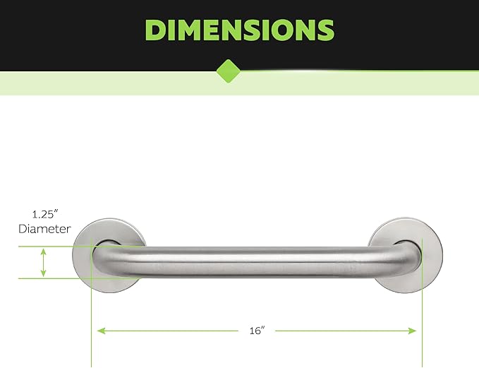 Homewerks 068 HW11416SS 16 inch Bathroom Grab Bar with 1-1/4 Inch Diameter and Concealed Screws ADA Compliant, Stainless Steel