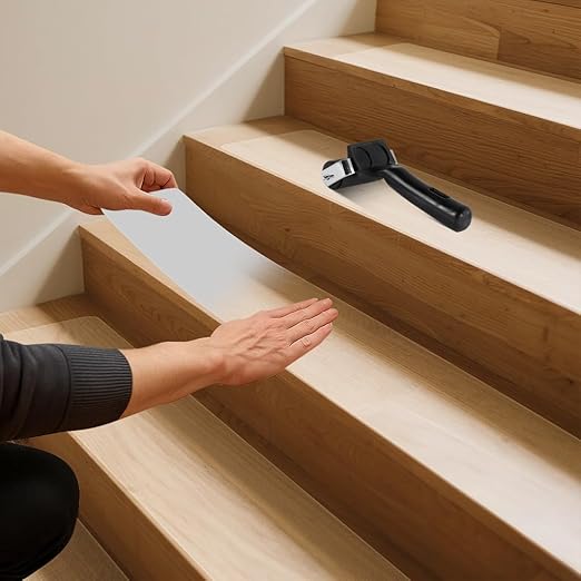 Clear Indoor Stair Treads for Wooden Steps Non Slip, KOOTETA 15 Pack 6" x 30" Transparent Anti Slip Tape for Stairs,Waterproof Weather Resistant Grip Tape,High Traction Adhesive Non Slip Stair Treads