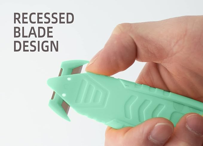 Safety Box Cutter, T TOVIA SK2 Stainless Steel Concealed Blade Package Opener with Tape Splitter for Cartons, Cardboard, Wrap, Straps, Film (10 Pieces - Green)