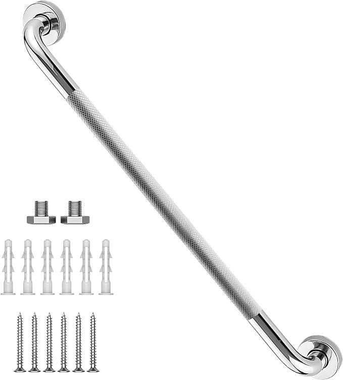 32 Inch Shower Grab Bar, Chrome Anti Slip Safety Bars, 304 Stainless Steel Bathroom Handrail, Handicap Grab Bars for Wall, Shower Grip Handle for Seniors Elderly Injury Assist Bath (1.25" Dia)