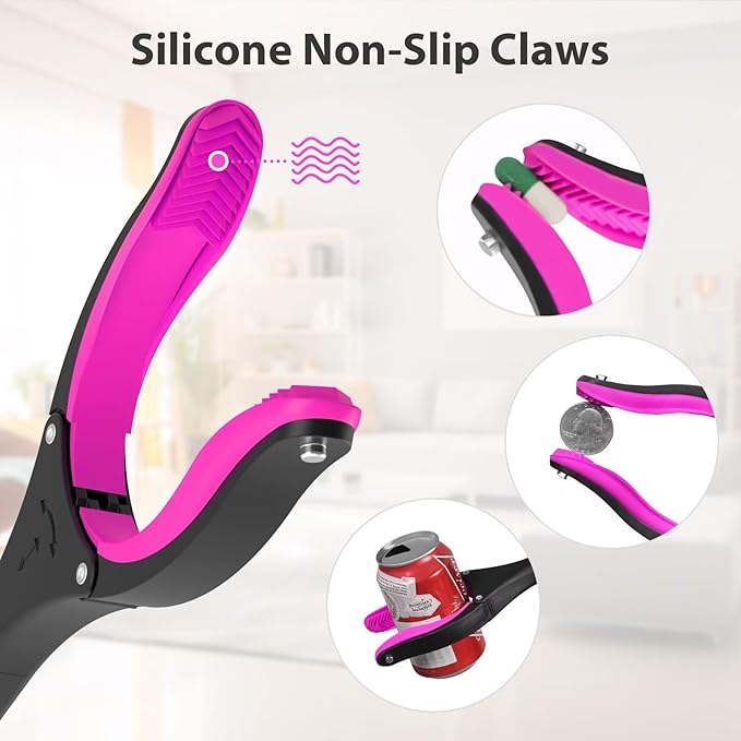 36" Grabber Reacher Tool, Foldable Reacher Grabber Pickup Tool with 360° Rotating Jaw & Two Magnets, Extra Long Trash Picker Upper Grabber, Lightweight Grabbers for Seniors, Pink